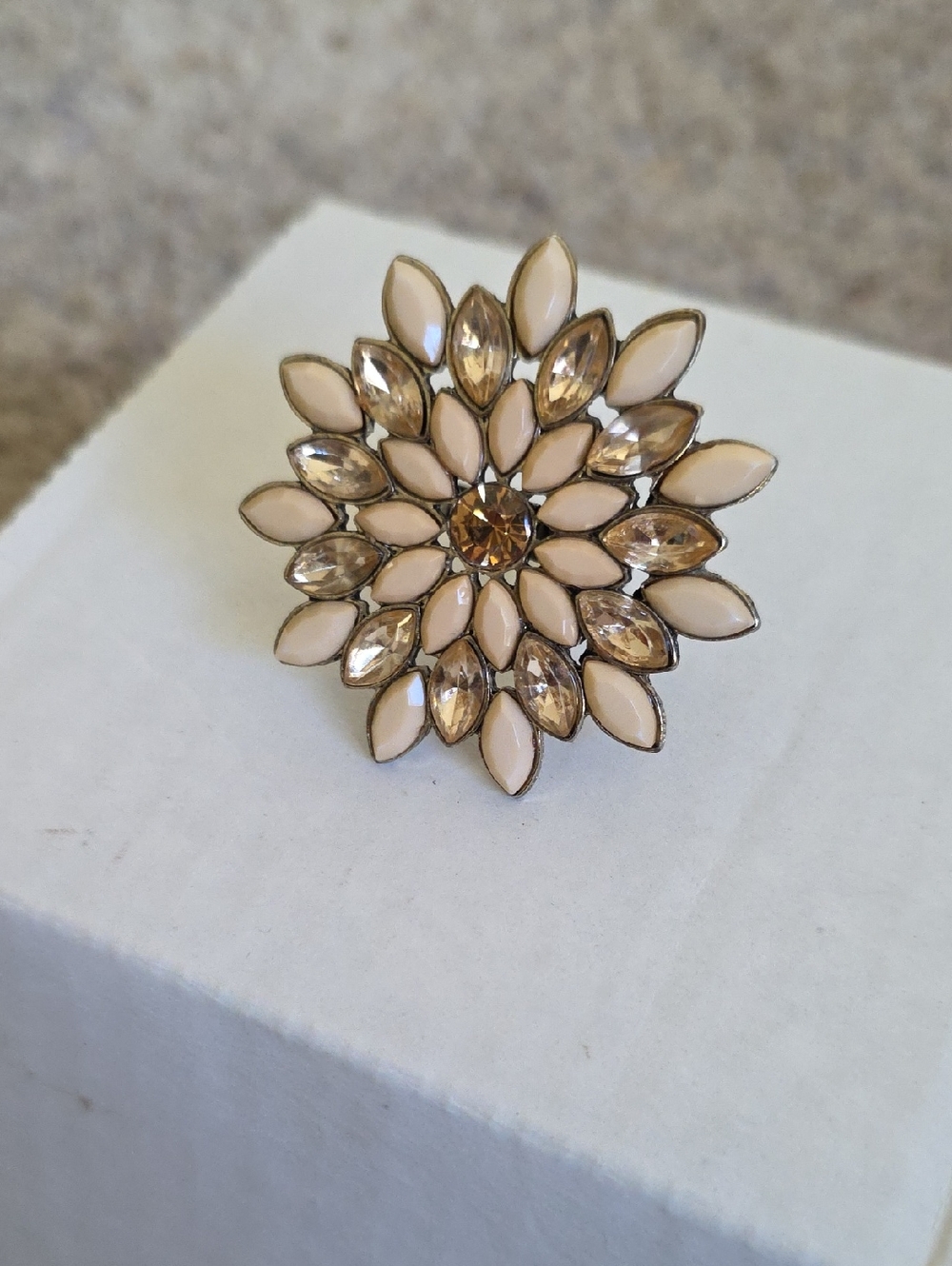 Floral Crystal Petal Statement Ring in Blush and Champagne